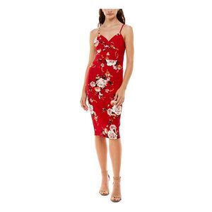ALMOST FAMOUS Womens Red Twist Front Jersey-knit Peekaboo-Dress Juniors M